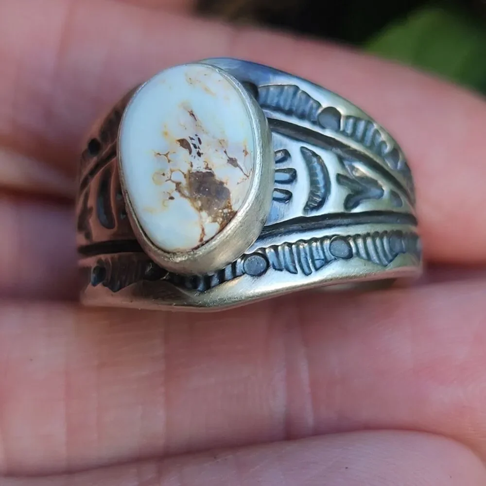 US Nevada Dry Creek Turquoise Ring Navajo handmade signed Melvin Francis szs 10